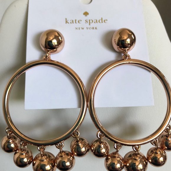 KATE SPADE Rose Gold Plated Ball Bauble Drop Hoop Earrings - Picture 1 of 4